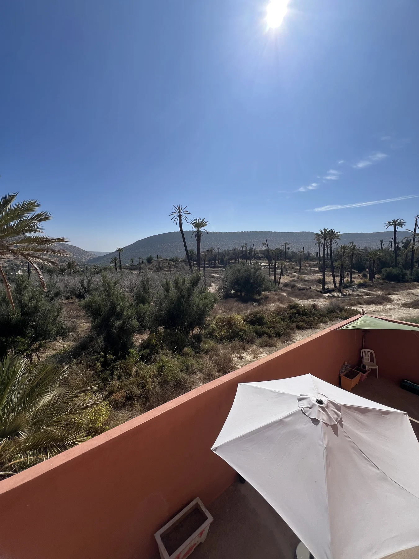 Terrace umbrella under Agadir sun